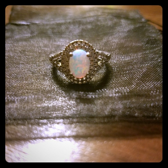 Jewelry -  Opal Sterling Silver Halo CZ ring 7 $10 w/bundle